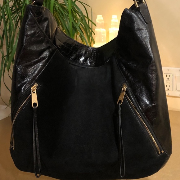 Halston Heritage Black Hobo Shoulder Handbag BLACK Leather & BLACK Suede - Picture 7 of 14